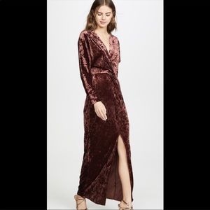 WAYF velvet brown fall Roslyn Twist Front key hole back Midi Dress new